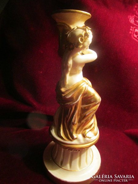 Nő alakos antik jelzett porcelán gyertyatartó aranyozott