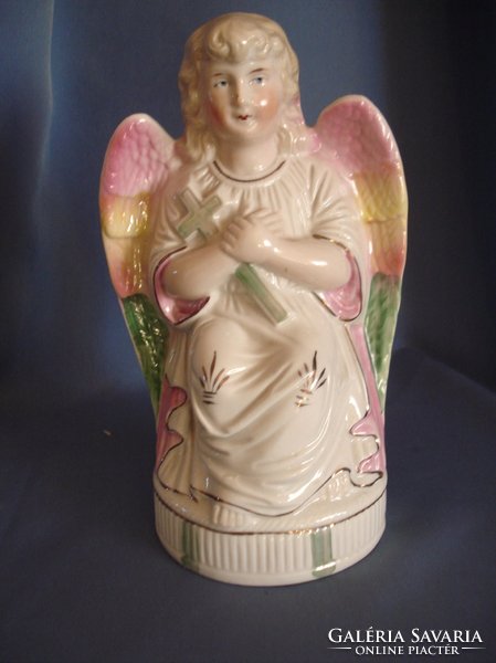 Nagyméretű porcelán angyalka feszülettel RITKA