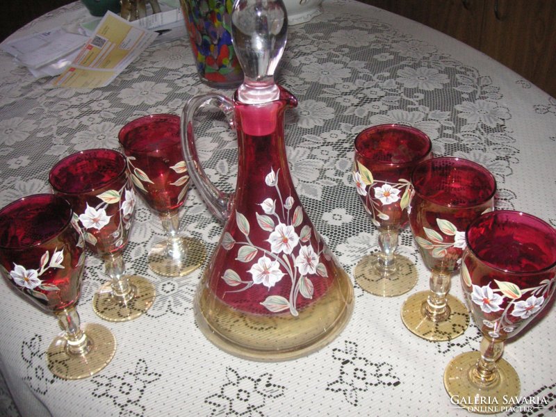 Painted liqueur, set of glasses from the 60's ..