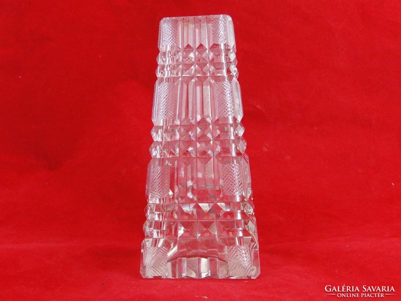 0D980 Régi vastagfalú szögletes csiszoltüveg váza