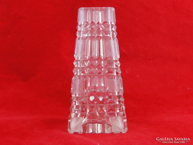 0D980 Régi vastagfalú szögletes csiszoltüveg váza