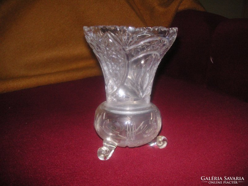 Régi kristály , üveg váza  19 cm