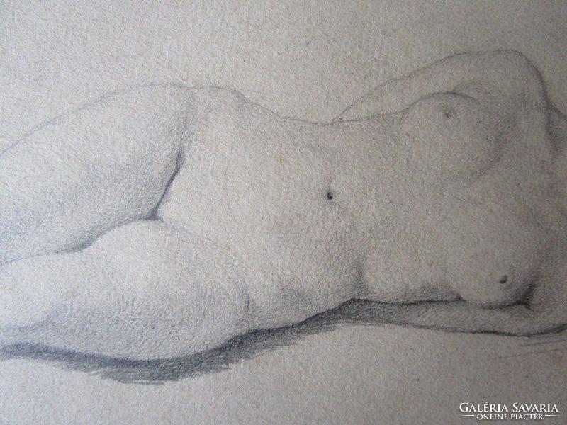 Significant nude study of graphite drawing framed in 1892 marked signed