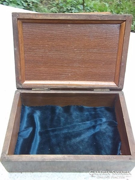 Wooden storage box with tapestry insert 17x12x8 cm