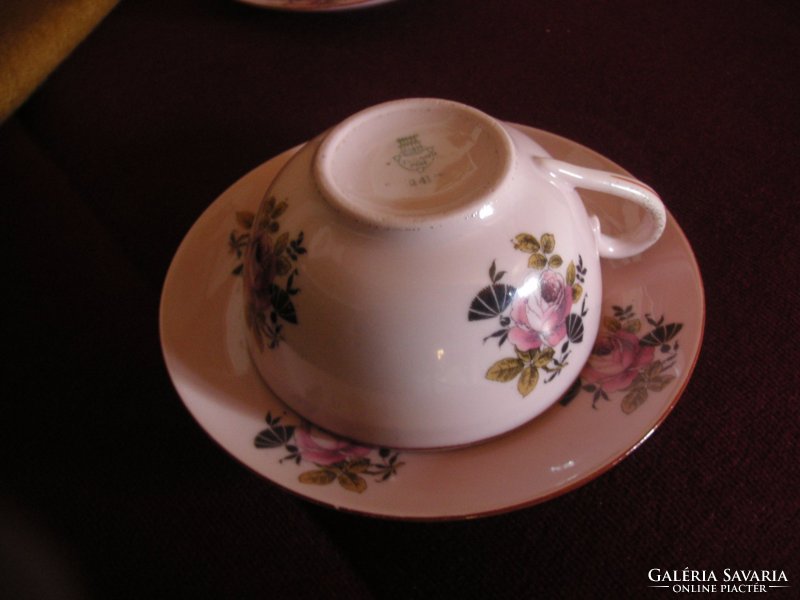 Zsolnay rózsaszín  teás kanna  és  két  db teás   csésze kis tányérral , pajzs jelzéssel