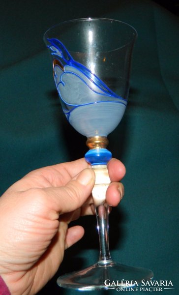 Csodás kézzel festett talpas üveg pohár készlet 6 db-os