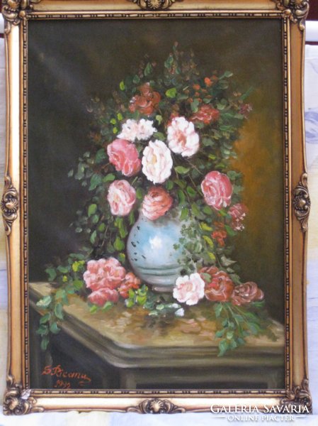 Virágcsendéletet ábrázoló kép blanden keretben