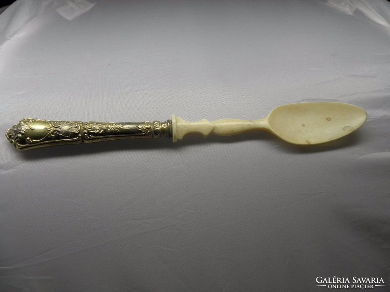 Antique silver and bone serving spoon!
