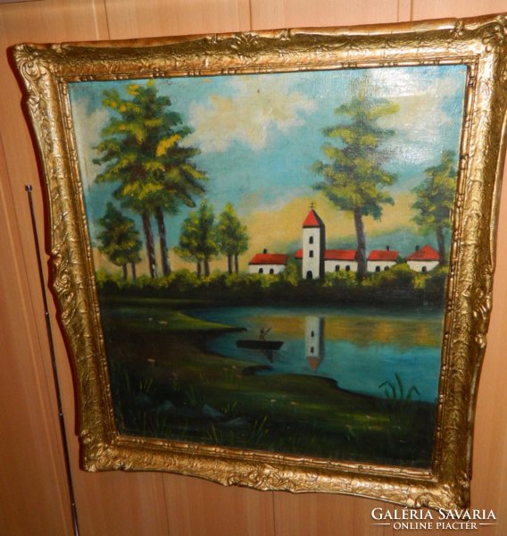 Antique oil - marked painting in a restored frame