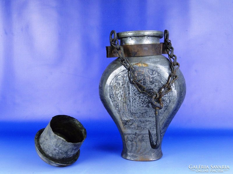 0E499 Antik vörösréz keleti tartóedény urna