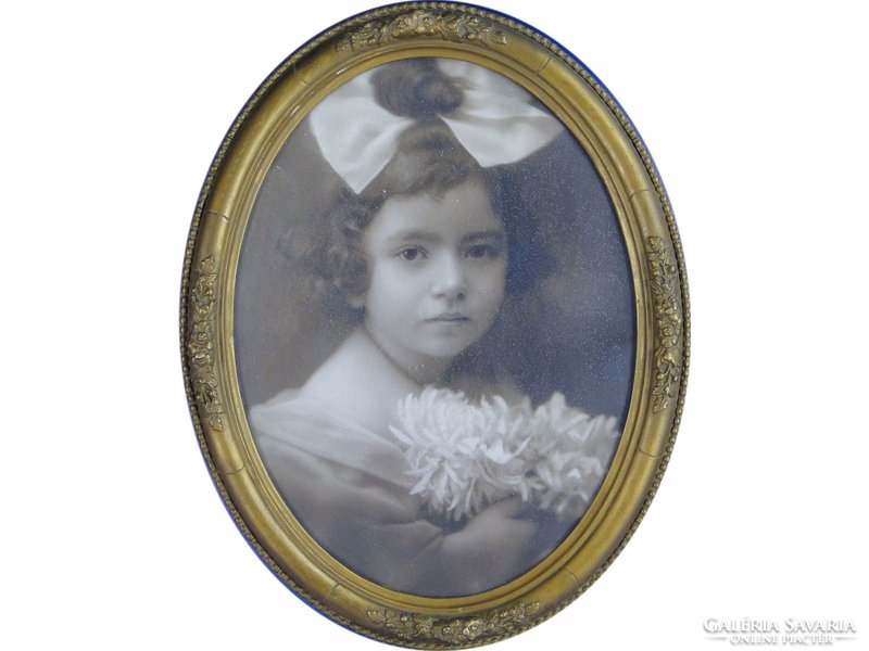 0E789 Antik gyerekportré kislány portré keretben