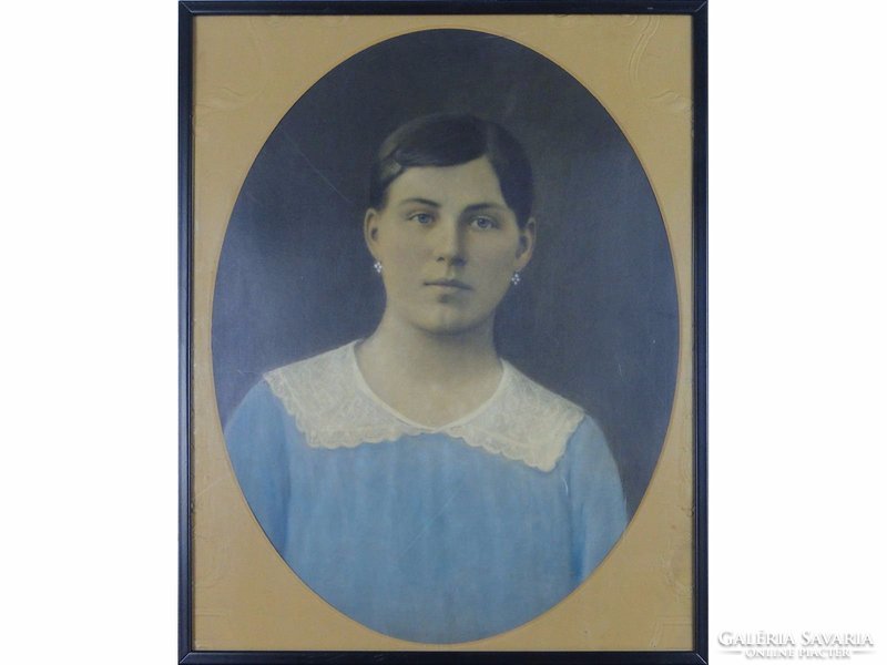 0E308 Antik színes olajnyomat női portré