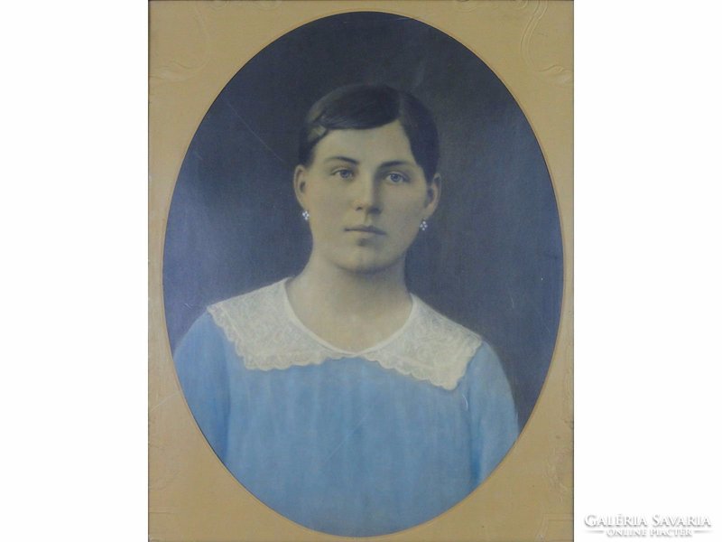 0E308 Antik színes olajnyomat női portré