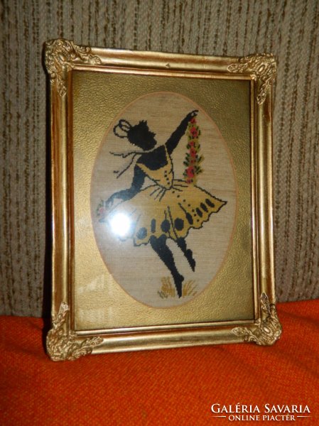 Antique tapestry in blonde frame: ballerina