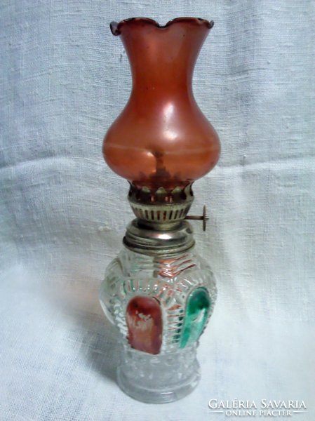 Old small colored glass kerosene lamp