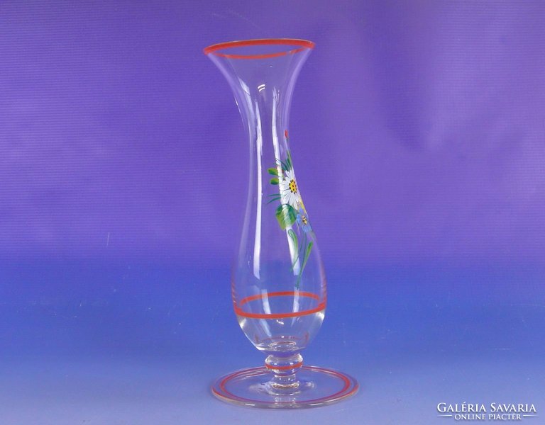 0E624 Régi festett virágos talpas üveg váza