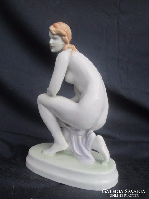 Zsolnay kneeling female nude in porcelain color lux elek