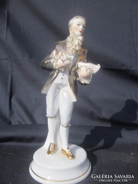 Neapolitan eosin glazed baroque porcelain figurine on pedestal, beautiful