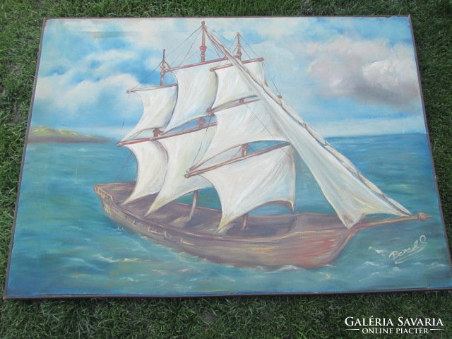 Huge oil canvas painting signed. 115X83 cm, that's why the price is a small mistake