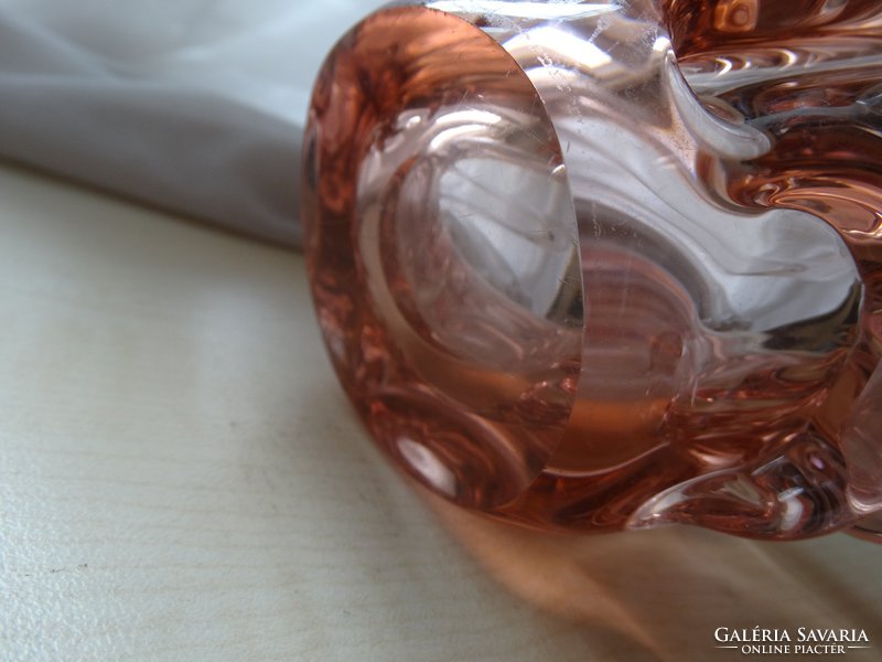 Cseh üvegkosár, asztalközép halvány rózsaszínben, nagyméretű