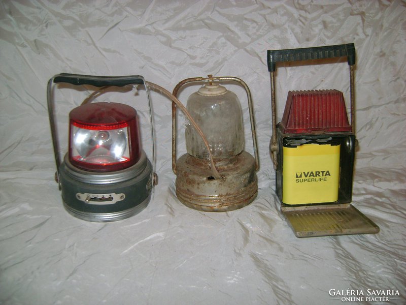 Three old flashlights, flashlights, car emergency lights - together