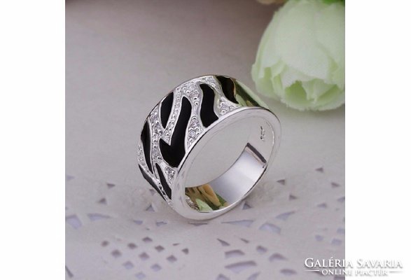 Zebra mintás ezüst gyűrű 8-as ÚJ!