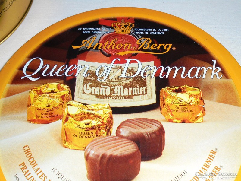 Bonbon csokoládé fémdoboz pléh doboz - Anthon Berg Queen of Denmark - 1980-as évekből