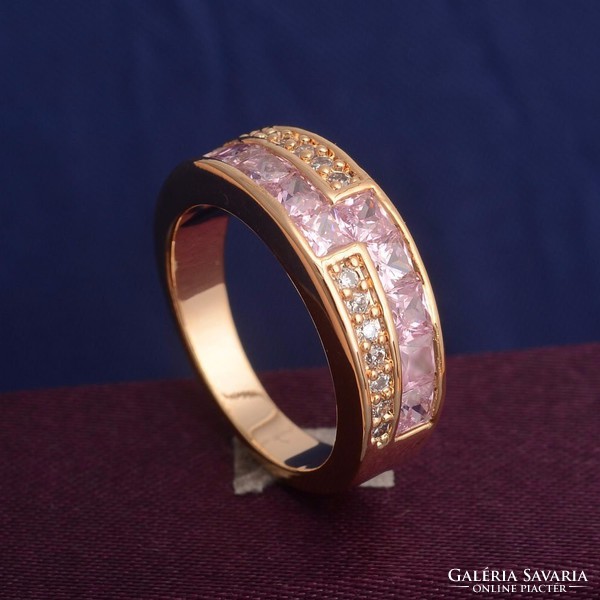Gold Filled fehér-rózsaszín köves gyűrű 7-es