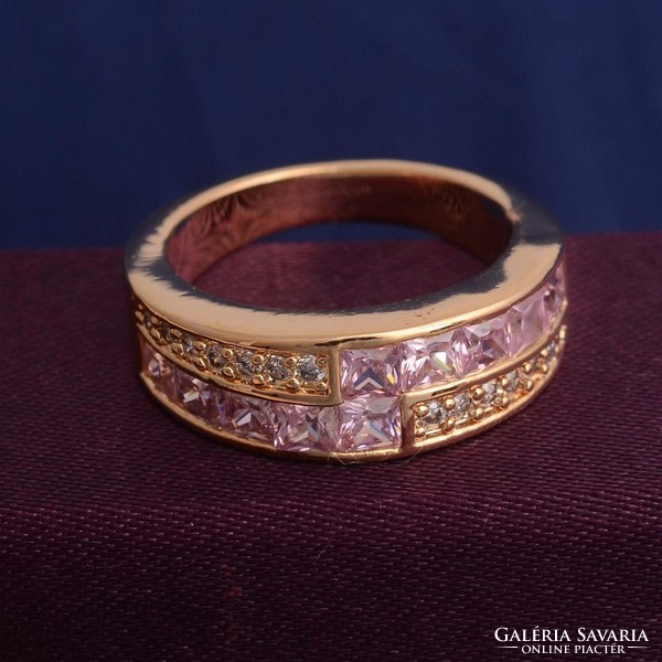 Gold Filled fehér-rózsaszín köves gyűrű 7-es