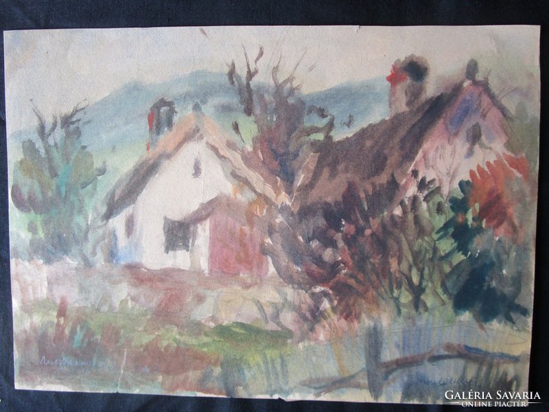 MOSSHAMMER GYÖRGY Jelzett festmény FALÚVÉGE 1949