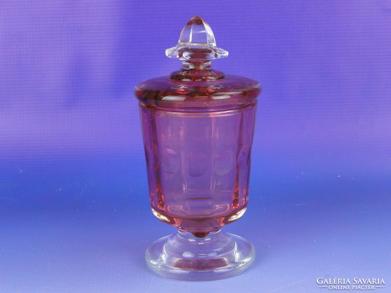 0F143 Antik Bieder fedeles rózsaszín üveg kupa