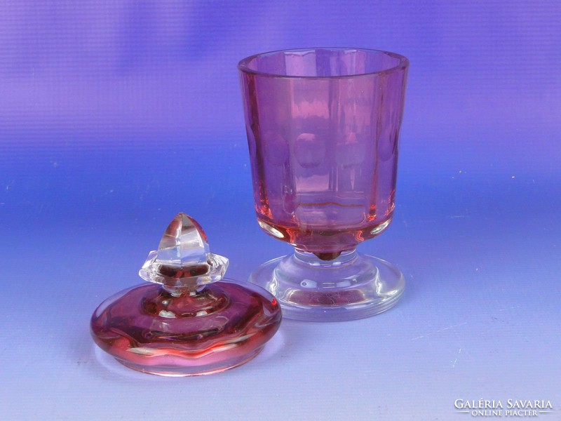 0F143 Antik Bieder fedeles rózsaszín üveg kupa