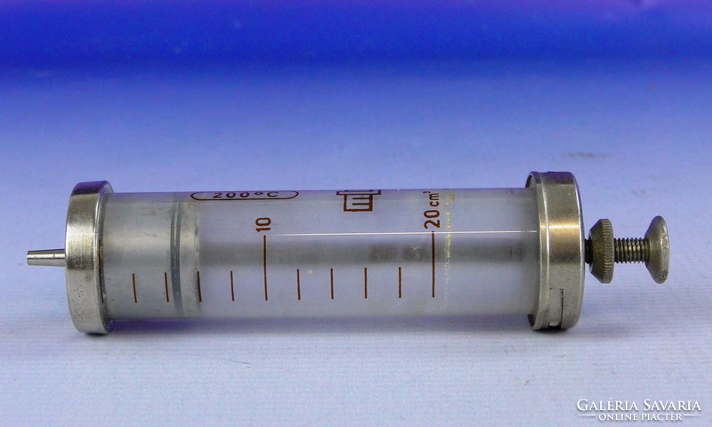 0F203 Régi német üveg orvosi fecskendő 20cm3