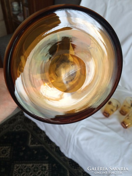 Bohémia nagy méretű üveg kancsó 6 db pohárral - ÚJ !