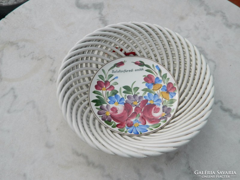 Városlőd openwork braided hand-painted bowl Balatonfüredi e