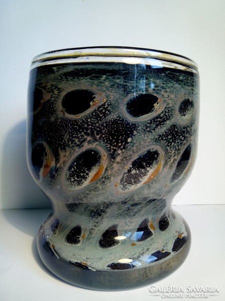 Ervin eisch peacock eye crystal glass vase, marked