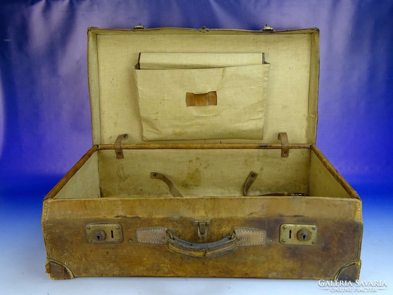 0F859 Antik nagyméretű utazó táska koffer bőrönd