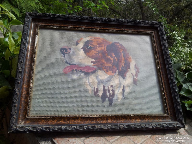 Antique dog tapestry