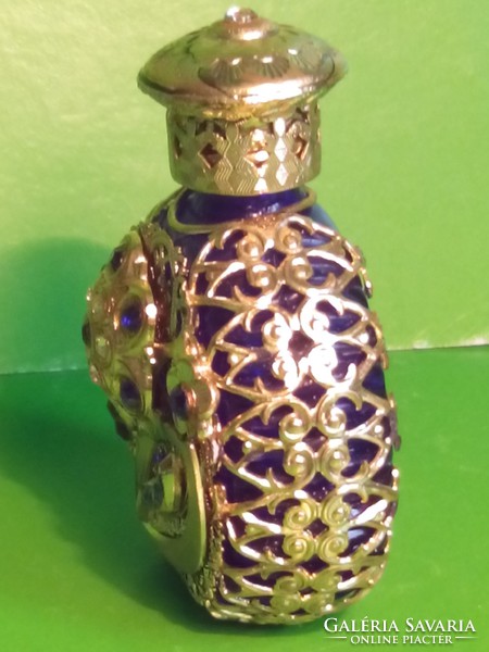 Antik parfümös kölnis üveg réz diszítéssel