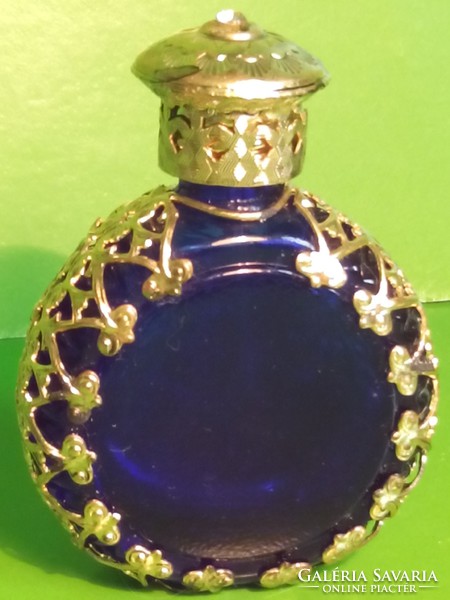 Antik parfümös kölnis üveg réz diszítéssel