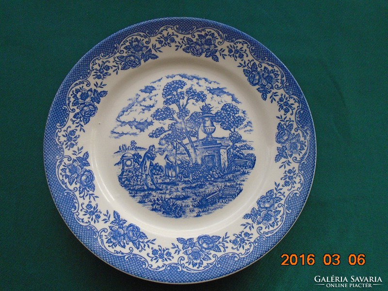 Konakovo Soviet-Russian majolica bowl with a romantic landscape and genre scene pattern