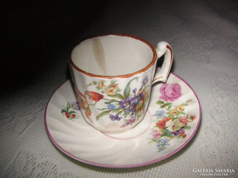Zsolnay antique mocha cup, with coaster from the 1800s, with imprinted mark