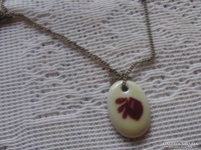 Zsolnay old porcelain pendant / 26 x 19 mm /, bleeding heart, on a silver chain / 65 cm