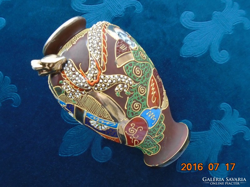 Plasztikus sárkány fejjel Japán antik Satsuma  Moriage váza