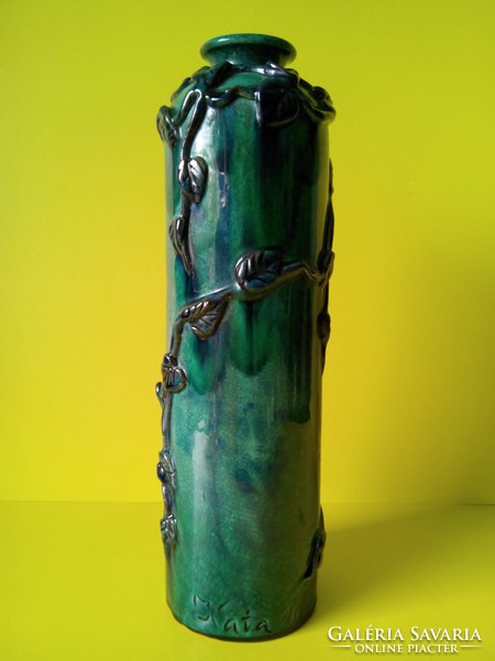 Pápai kata Art Nouveau marked original majolica ceramic vase 28.5 cm