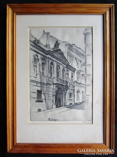 Budapest Buda Castle District framed signed etching