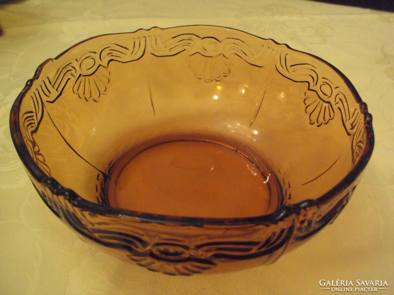 Honey amber colored glass serving bowl