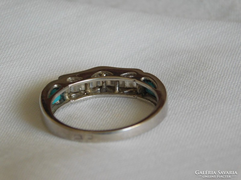 925-ös ródiumozott női gyűrű valódi türkiz és fehér topáz kővel