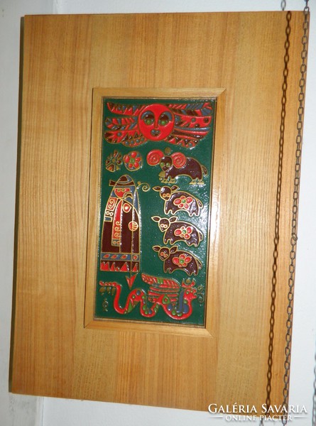 High-quality fire enamel picture with a folk motif