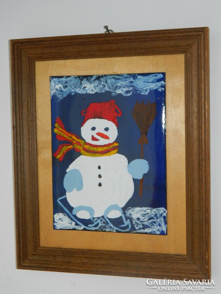 Ice skating snowman - fire enamel image